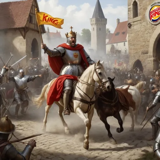 Prompt: The day Burger king and McDonld's fought one another durn the medieval days