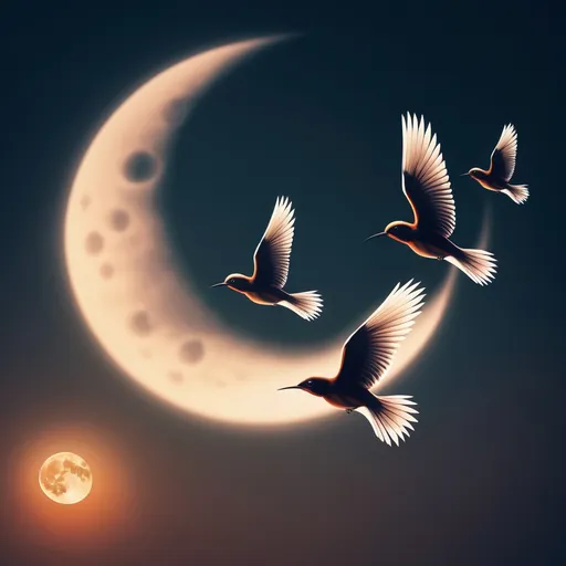 Prompt: fantasy birds flying in front of the moon 