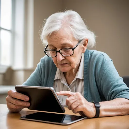 Prompt: A picture of the challenges that older adults face in using modern devices and technology, which encompasses both physical and mental aspects.

Physical Challenges:

Older adults often experience vision and hearing impairments which make it difficult to interact with devices that have small text and audio cues.
Reduced dexterity and mobility, such as from arthritis, can also make it challenging to handle small devices or use touchscreens.
Mental Challenges:

Cognitive decline can affect their ability to process new information and remember how to use technologies.
Many older adults also experience technology anxiety, feeling overwhelmed or intimidated by new digital tools, which can lead to avoidance.
Barriers to Adoption:

Economic factors and educational levels play significant roles, with those having lower income or education levels being less likely to adopt technology.
The designs of many devices are not tailored for older users, often lacking features that address their specific needs.