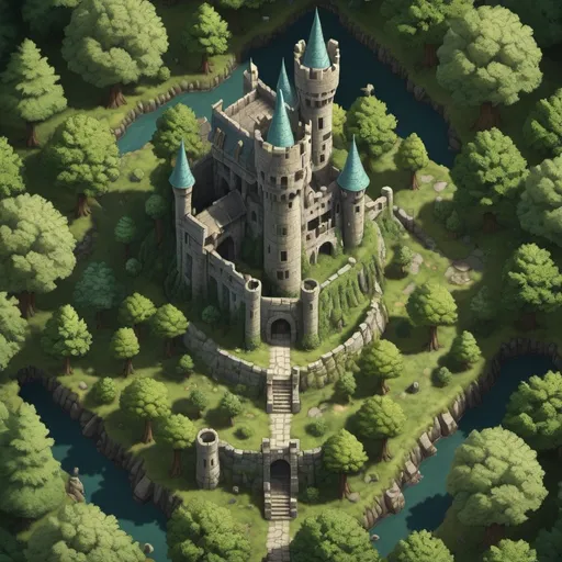 Prompt: Beautiful detailed and perfectly drawn image of A top-down map of a forest castle, 23D Zelda battlemap, highly details, 8k