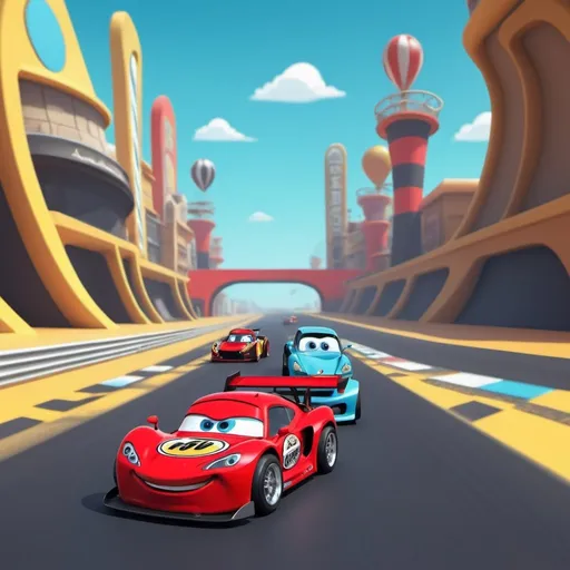 Prompt: toon minicars racing background panels screen