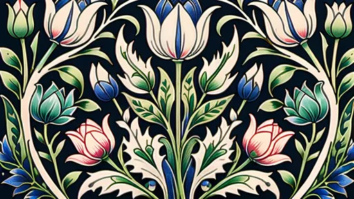 Prompt: Tattoo design inspired by William Morris, vibrant indigo and deep greens, intricate tulip and willow motifs, high quality, detailed linework, vintage aesthetic, organic elements, professional, vibrant colors, ornate design, indigo and green tones, lush foliage, vintage botanical, rich color palette, precise linework, decorative style, traditional tattoo, intricate patterns, detailed nature motifs