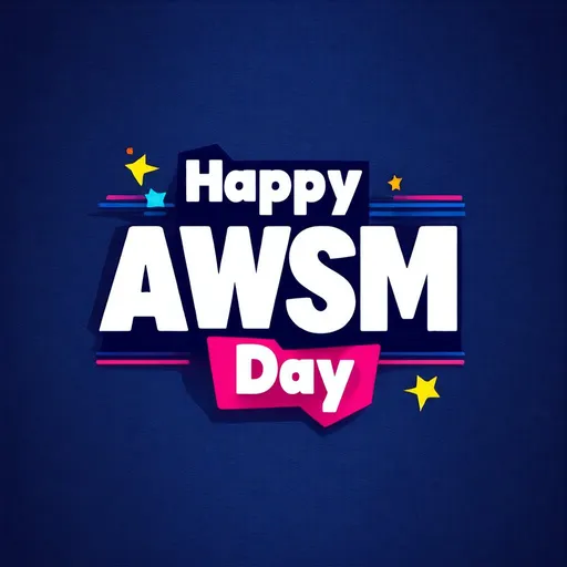 Prompt: Create an image with the text "Happy AWSM Day" displayed in a professional and elegant manner.Design should feature clean and modern layout and colour.Background should be any professional solid color and should be compliment with the test.Image should convey a sense of party or celebration.