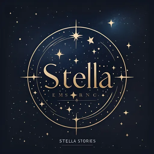 Prompt: A cosmic logo design featuring a constellation of stars in a starry night sky, with a refined and elegant serif typeface for the "Stella Stories" text.