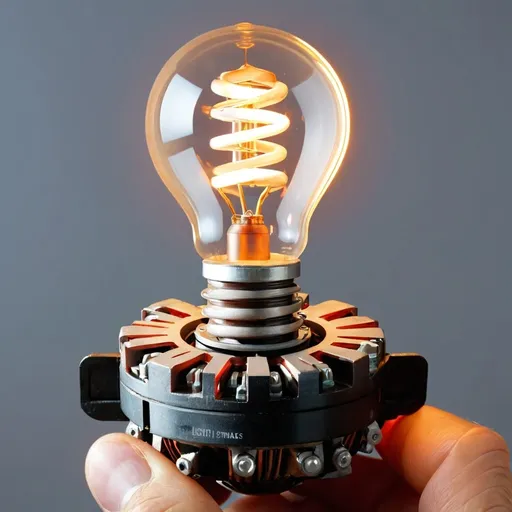 Prompt: car alternator running a light bulb



