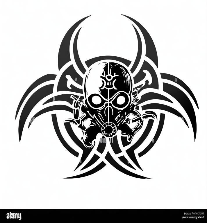 Prompt: biohazard symbol with a biohazard mask on top

