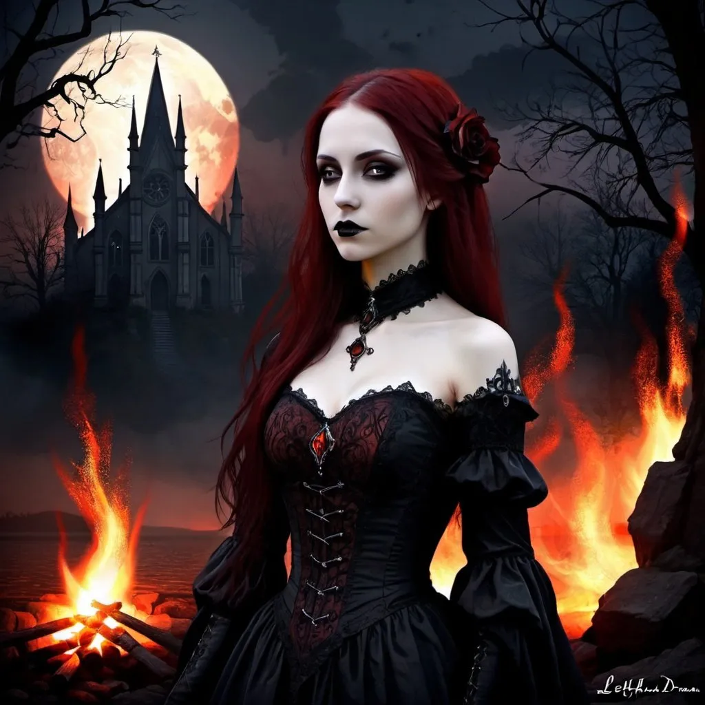 Prompt: lethian dream, age of no light, nightfall,embers fire, gothic art,digital art