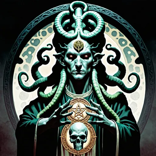 Prompt: A Gorgon, the Magus of the Eternal, the Hierophant