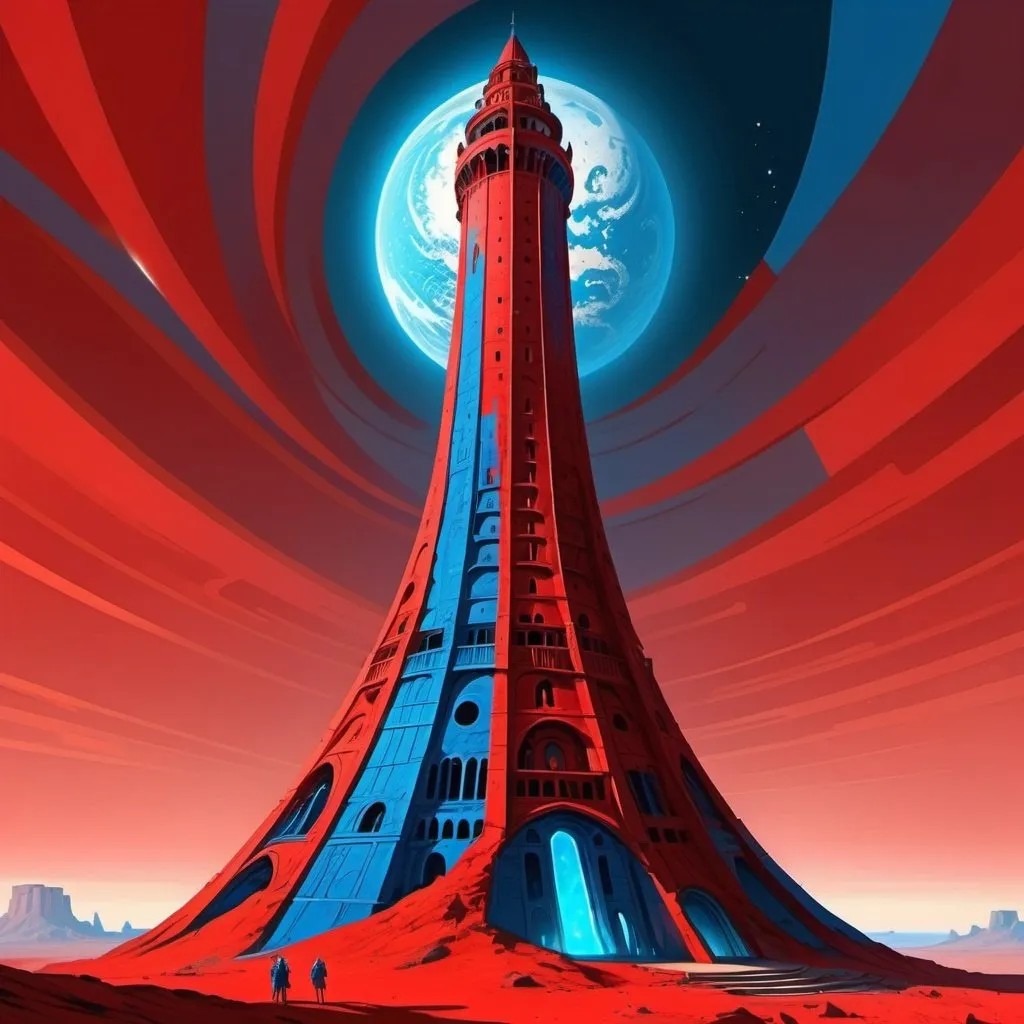 Prompt: The Tower, dressed in scarlet, red, venetian red and bright red rayed azure, exciting intelligence, the Lord of the Hosts of the Mighty, Mars, Caza art, digital art