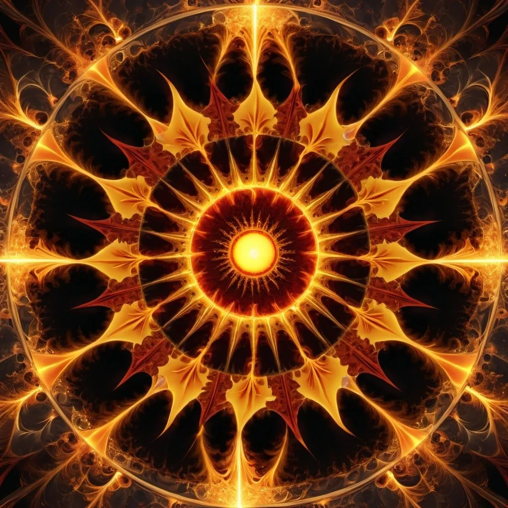 Prompt: π+200×20^(19),the Lord of the Fire of the World, Sun,fractal, orange, gold yellow, rich amber and amber rayed red, collecting intelligence,4k resolution,hyperdetailed,masterpiece, 3d modelling, deep wiew,abstract art, digital art