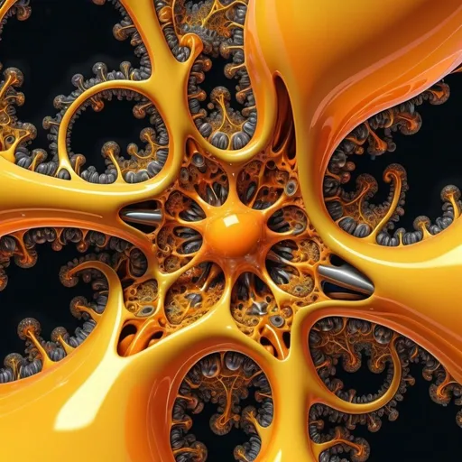 Prompt:  an intricate neural system made of chromed steel, titanium, vanadium and iron, dominant yellow and orange color tonality, growing on a fractal background, brilliant colours, masterpiece, highly detailed, 4k resolution,  3d modelling, digital art, abstract art, Pontormo art