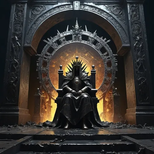 Prompt: see the portal
gate to madness
locked forever
in a veil of shame
deny extraction
thirst for disgrace
watch his break
emperor's killed
light of the day
shadows of beyond
scaffold of steel
the throne has gone
dethroned emperor
dark colours, masterpiece, highly detailed, 4k resolution,  3d modelling,abstract art,Burri art