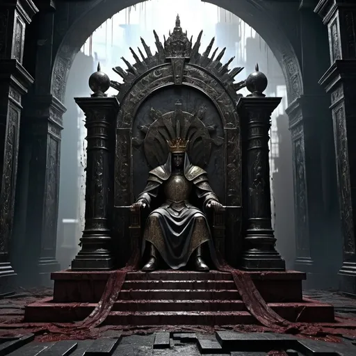 Prompt: see the portal
gate to madness
locked forever
in a veil of shame
deny extraction
thirst for disgrace
watch his break
emperor's killed
light of the day
shadows of beyond
scaffold of steel
the throne has gone
dethroned emperor
dark colours, masterpiece, highly detailed, 4k resolution,  3d modelling,abstract art,Burri art