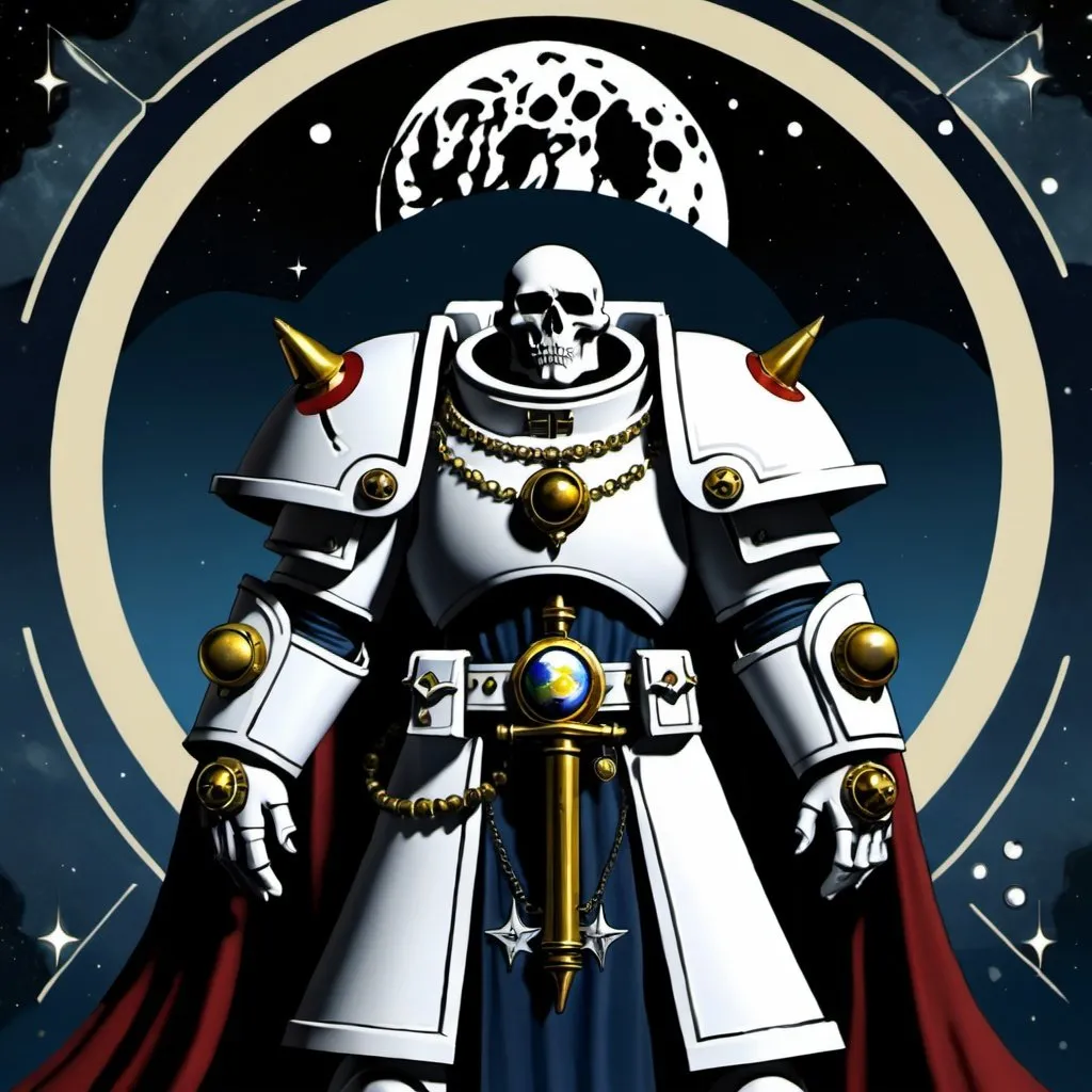 Prompt: A Warhammer 40k character who is the representation of the Moon tarot, digital art