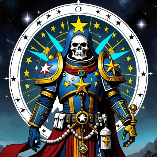 Prompt: A Warhammer 40k character who is the representation of the Star tarot, digital art