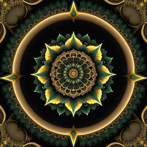 Prompt: 7+√(777×tan(7+7), mandala, centered,dark green,yellow greenish and coal black, organic matter, cellular colony, fractal,hyperdetailed, masterpiece, 3d modelling, deep,abstract art, digital art, Caravaggio art