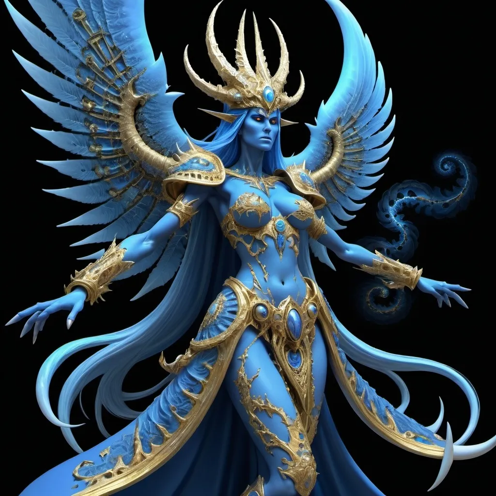 Prompt: Tzeentch as a woman,displaying her own power.(( Full figure wiew)). ((Three quarter wiew)).((fractal)),((deep wiew)),photographic,ultra high resolution,hyperdetailed, masterpiece, 3d modelling, digital art.