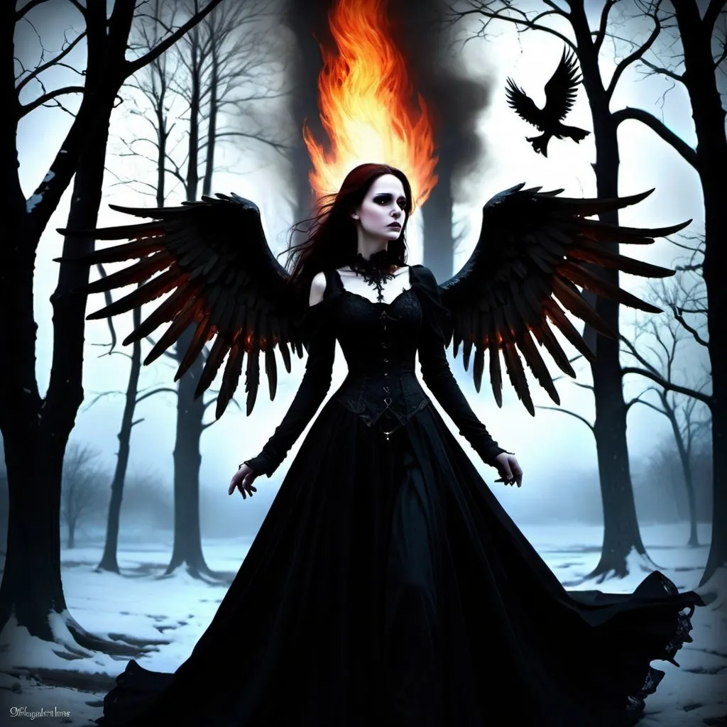 Prompt: Where angels dare to tread, age of no light, nightfall,fire and ice,gothic art,digital art