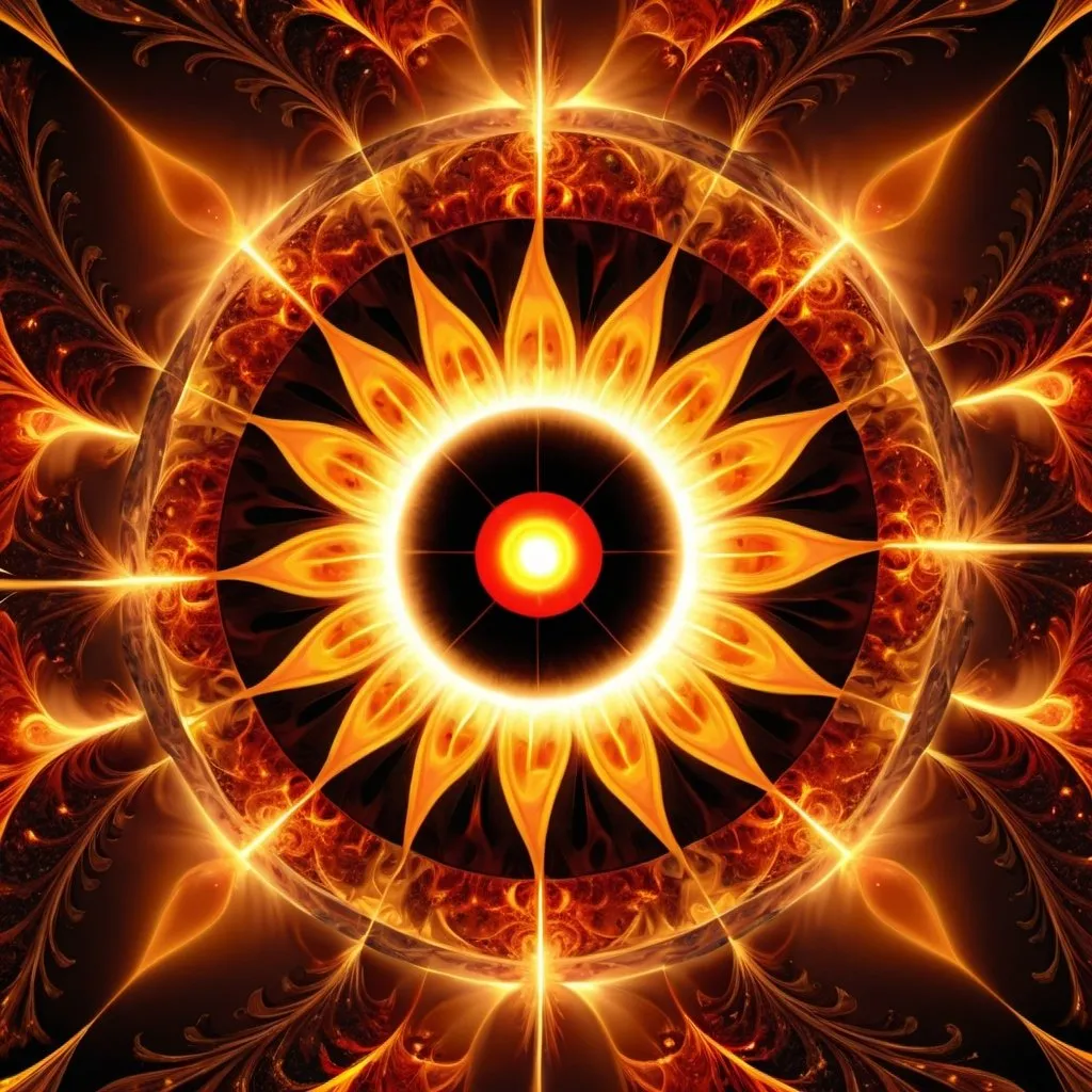 Prompt: π+200×20^(19),the Lord of the Fire of the World, Sun,fractal, orange, gold yellow, rich amber and amber rayed red, collecting intelligence,4k resolution,hyperdetailed,masterpiece, 3d modelling, deep wiew,abstract art, digital art