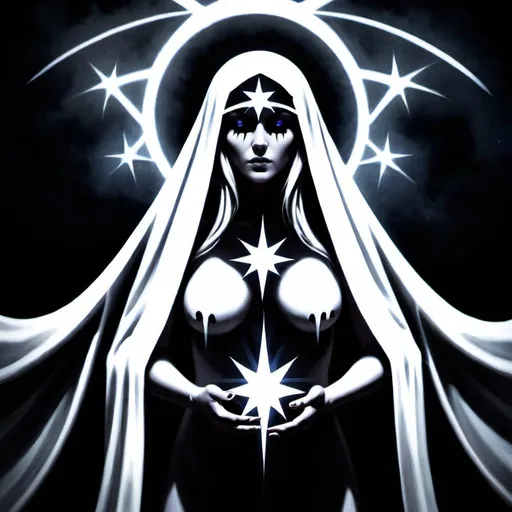 Prompt: A Ghost, the Priestess of the Silver Star, the High Priestess