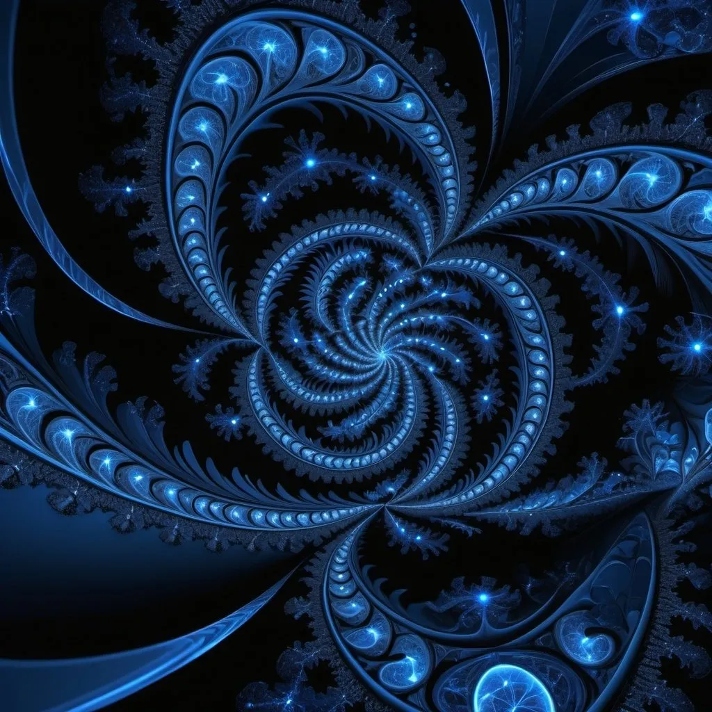 Prompt: π+400×22^(21),the Great One of the night of time, fractal, indigo, black, blue black and black rayed blue, administrative intelligence,4k resolution,hyperdetailed,masterpiece, 3d modelling, deep wiew,abstract art, digital art