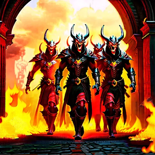 Prompt: The legion of the demons is marching forward through the gates of hell, evil, eternal devastation, wrathful,those you left behind, dark colours, masterpiece, highly detailed, 4k resolution,  3d modelling, digital art