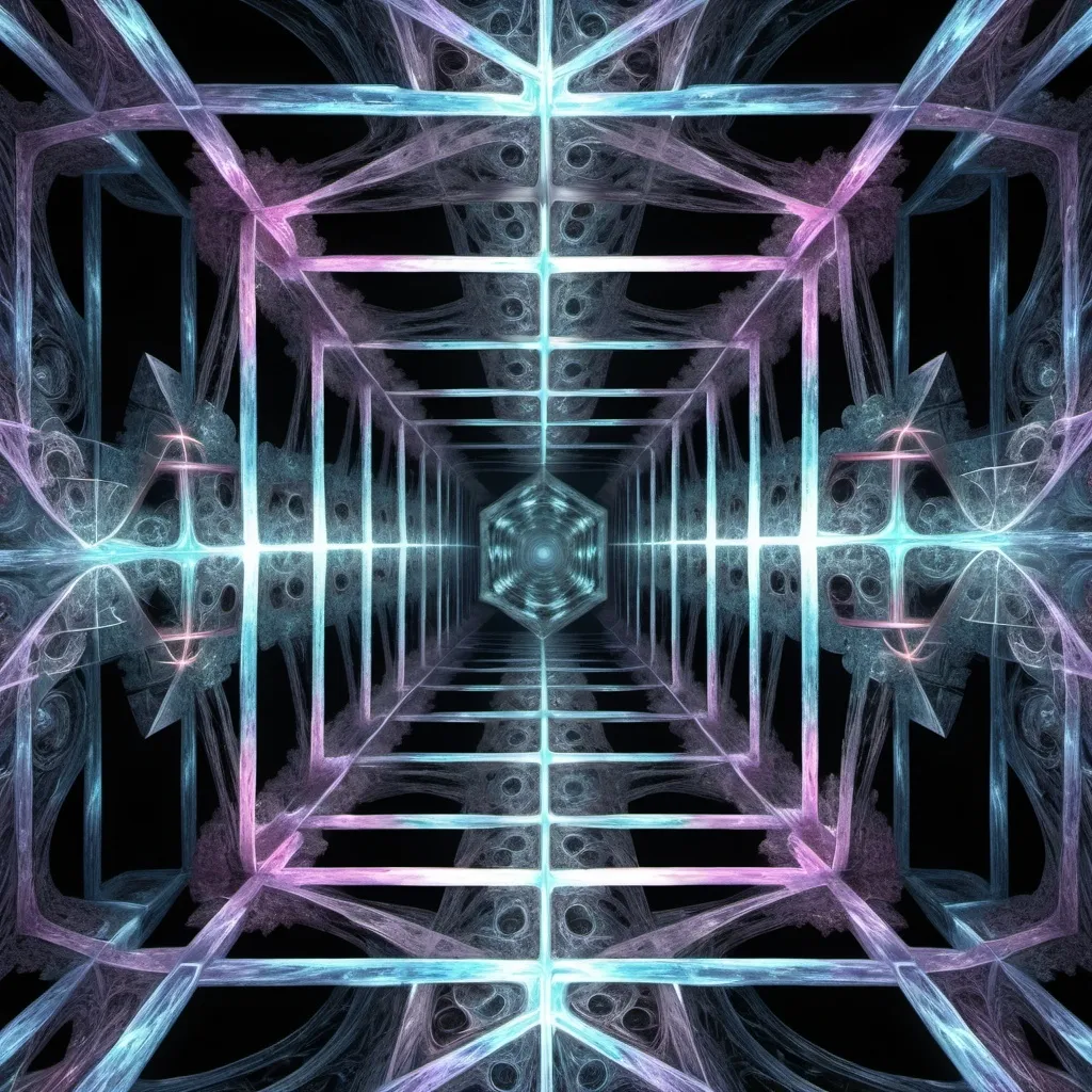 Prompt: 90^(3), they are entering the hypercube dimension((changing perspectives)), fractal,deep wiew,ultra high resolution,hyperdetailed, masterpiece, 3d modelling, abstract art, digital art.