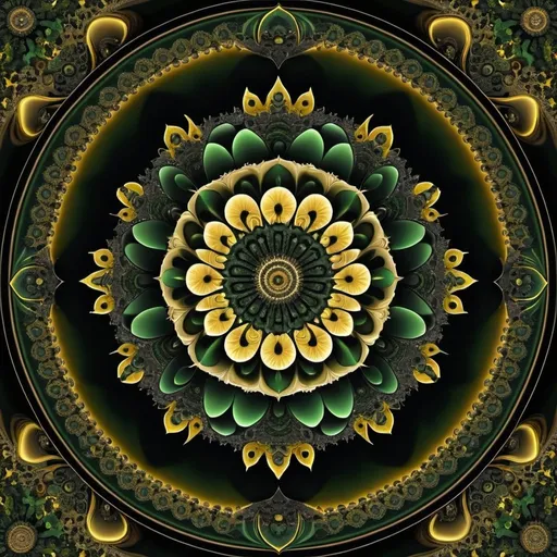 Prompt: 17+√(777×tan(17+17), mandala, centered,dark green,yellow greenish and coal black, organic matter, cellular colony, fractal,hyperdetailed, masterpiece, 3d modelling, deep,abstract art, digital art, Caravaggio art