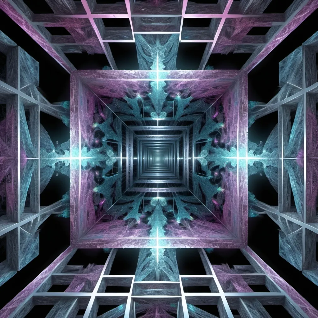 Prompt: 90^(3), they are entering the hypercube dimension((changing perspectives)), fractal,deep wiew,ultra high resolution,hyperdetailed, masterpiece, 3d modelling, abstract art, digital art.