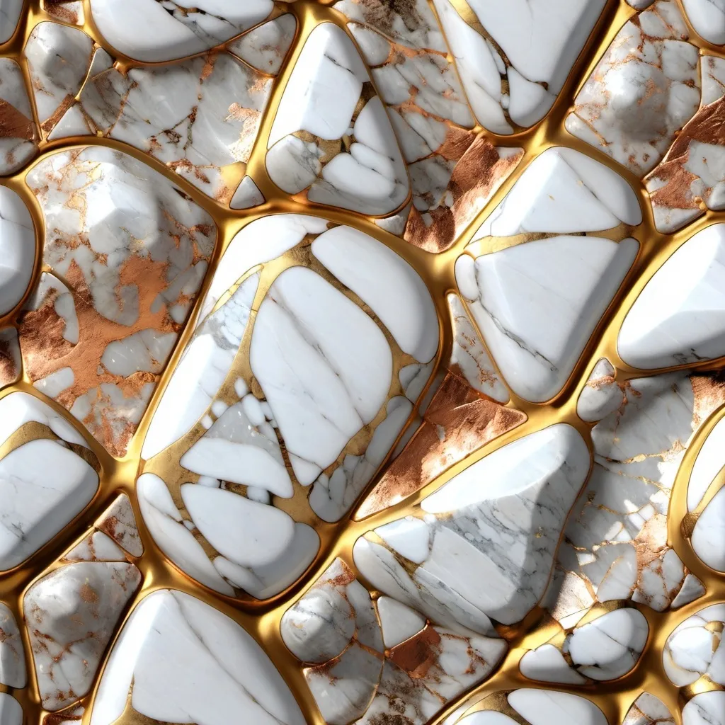 Prompt: 389^(3),mixed texture,((polished stone)), realistic,(( white carrara marble)),((gold)),((copper)),(( realistic colour)),fractal,photographic,ultra high resolution,hyperdetailed, masterpiece, 3d modelling, digital art.