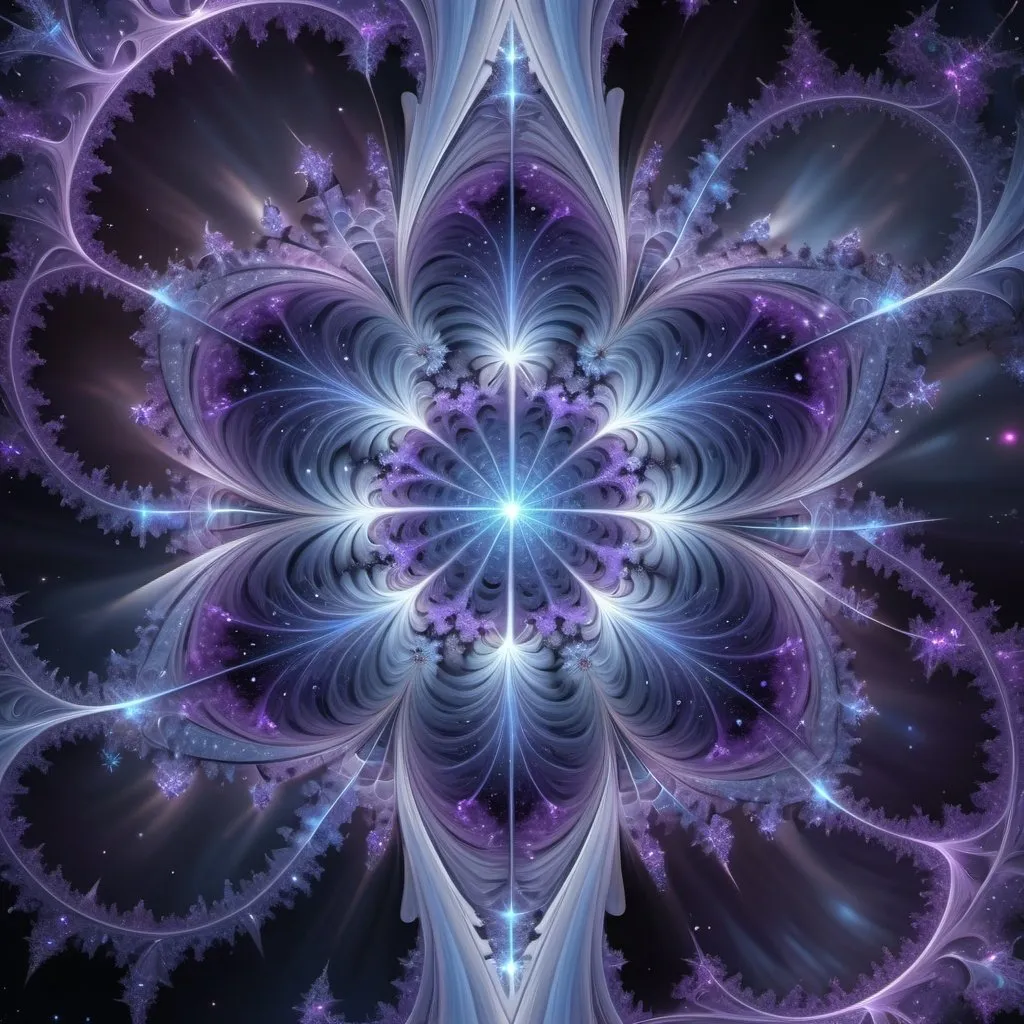 Prompt: π+90×18^(17),the Daughter of the Firmament, Star,fractal, violet, sky blue, blueish mauve and white tinged purple, natural intelligence,4k resolution,hyperdetailed,masterpiece, 3d modelling, deep wiew,abstract art, digital art