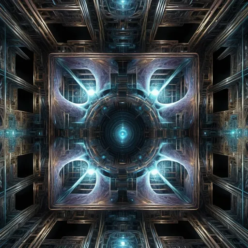 Prompt: 77^(3), an alien entity is entering the hypercube dimension((changing perspectives)). the alien entity has no definite shape and is made of a mix of energy and matter. fractal,deep wiew,ultra high resolution,hyperdetailed, masterpiece, 3d modelling, abstract art, digital art.
