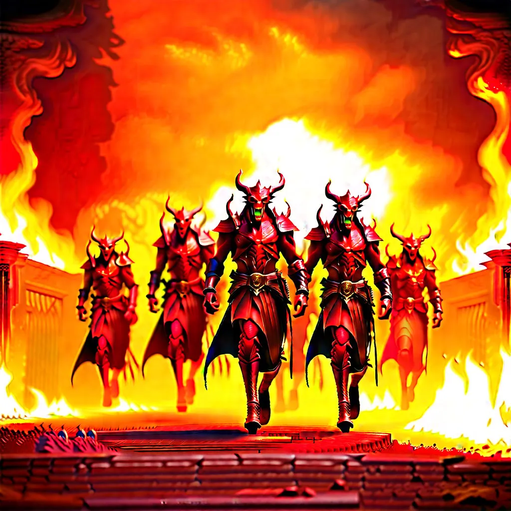 Prompt: The legion of the demons is marching forward through the gates of hell, evil, eternal devastation, wrathful,those you left behind,  masterpiece, highly detailed, 4k resolution,  3d modelling, digital art, gothic art