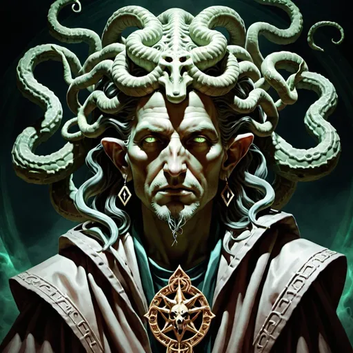 Prompt: A Gorgon, the Magus of the Eternal, the Hierophant