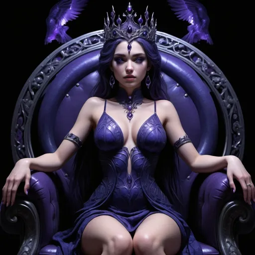 Prompt: A beautiful woman, enthroned darkness triumphant,high resolution, highly detailed,Nyx, the Night,indigo, purple and black ,female, sweet, three quarter wiew,entire figure from head to toe,digital art