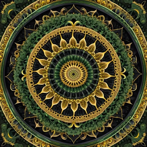 Prompt: 7+√(777×tan(7+7), mandala, centered,dark green,yellow greenish and coal black, organic matter, cellular colony, fractal,hyperdetailed, masterpiece, 3d modelling, deep,abstract art, digital art