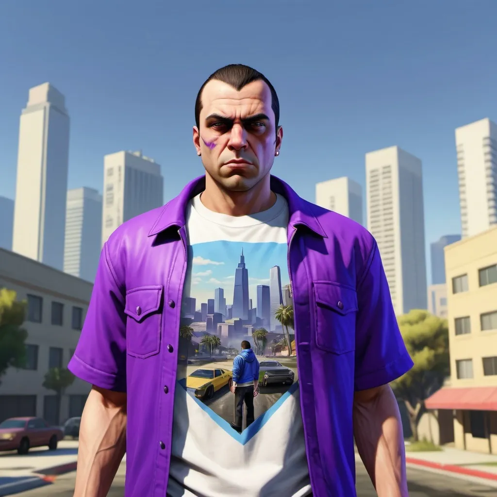 Prompt:  Tzeentch as a young criminal from GTA V,displaying his own power. ((changing, knowledge, defiance, plotting, foreseeing)),((violet,blue,purple)),(( Full figure wiew)). ((Three quarter wiew)).((deep wiew)),modern suburbs scenario background,photographic,ultra high resolution,hyperdetailed, masterpiece, 3d modelling, digital art.