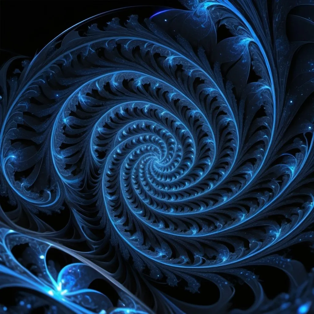 Prompt: π+400×22^(21),the Great One of the night of time, Universe,fractal, indigo, black, blue black and black rayed blue, administrative intelligence,4k resolution,hyperdetailed,masterpiece, 3d modelling, deep wiew,abstract art, digital art