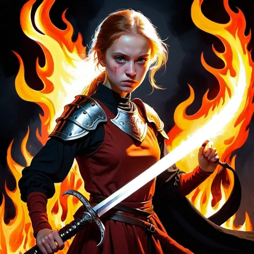Prompt: An Horror, the Daughter of the Flaming Sword, the Strength