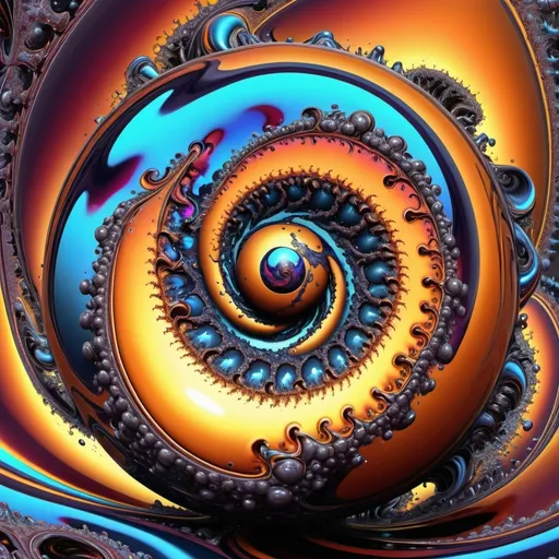 Prompt: A globular mass made of liquid steel is growing like an organic being, twisting in madness, animated by a demonoid virtue,999×√(9)+9^(2)×π, fractal, hyperdetailed, ultra high resolution, masterpiece, bright colours, digital art, abstract art.