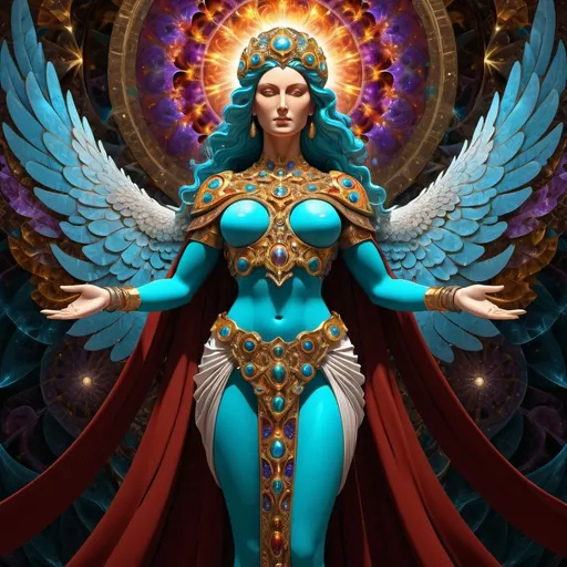 Prompt: The godess Minerva as a common woman of modern times,displaying her own power.((divinity of wisdom)).(( Full figure wiew)). ((Three quarter wiew)).((fractal)),((deep wiew)),photographic,ultra high resolution,hyperdetailed, masterpiece, 3d modelling, digital art.