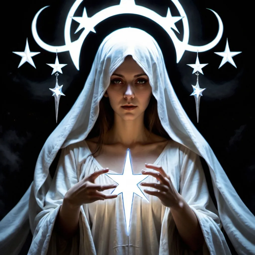 Prompt: A Ghost, the Priestess of the Silver Star, the High Priestess