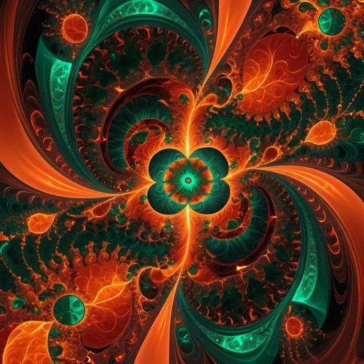 Prompt: π+300×21^(20),the Spirit of the Primal fire, Judgement,fractal, glowing orange scarlet, vermillion, orange flecked gold and vermillion flecked crimson and emerald, perpetual intelligence,4k resolution,hyperdetailed,masterpiece, 3d modelling, deep wiew,abstract art, digital art