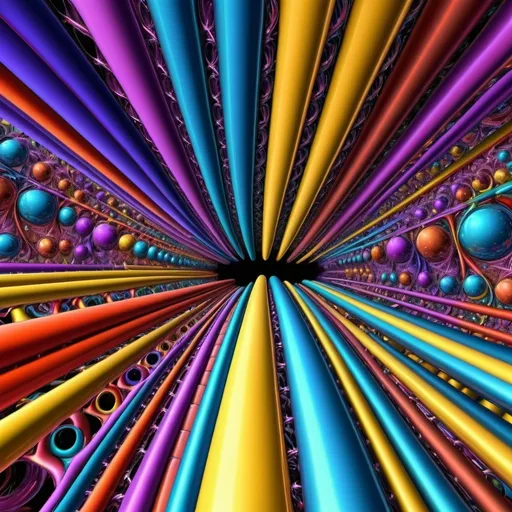 Prompt: A network of colured metallic tube is stretching up to the sky,999×√(9)+9^(2)×π, fractal, hyperdetailed, ultra high resolution, masterpiece, bright colours, digital art, abstract art.