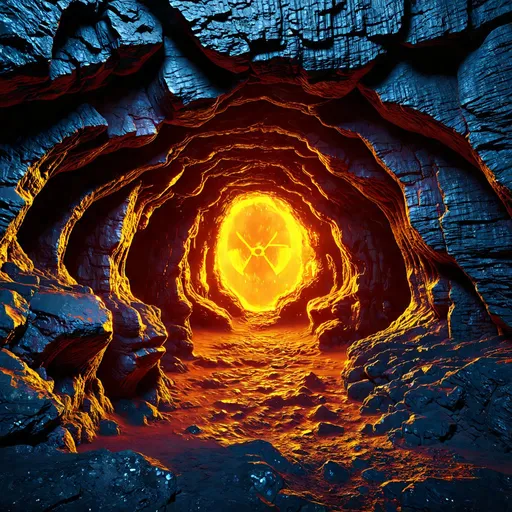 Prompt: A huge deep abyss made of black stone, incandescent magma, phosphorescent radioactive mineral, gates to hell, it ends in the bottom with a living organic obscurity, abysssanctum, procreation of the wicked, synthetic grotesque,highly detailed, 4k resolution, masterpiece, 3d modelling,digital art,Druillet art