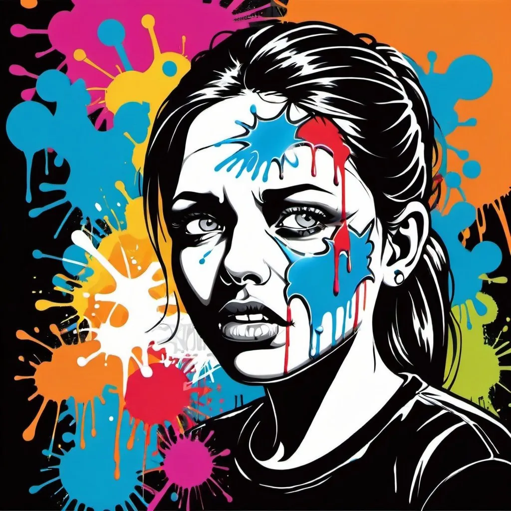 Prompt: Colorful graffiti illustration, paint splashes, Don't tell me i can't stand the pain, vector t-shirt art