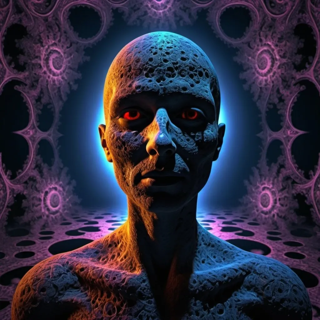 Prompt: A faceless shadow
A blinded fool
Lost in the twilight zone
Dream or madness
Heaven or hell
A riddle the key to the spell
I am born
Still I'm no more
A dying illusion
In the dream I am fading, growing on a fractal background, brilliant colours, masterpiece, highly detailed, 4k resolution,  3d modelling, digital art