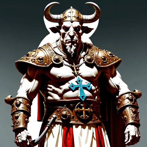 Prompt: A Minotaur, the Magus of the Eternal, the Pope
