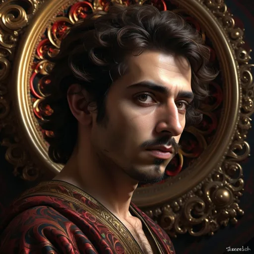 Prompt: Slaneesh in human form.((fractal)),((deep wiew)),photographic,ultra high resolution,hyperdetailed, masterpiece, 3d modelling, digital art, Caravaggio art.
