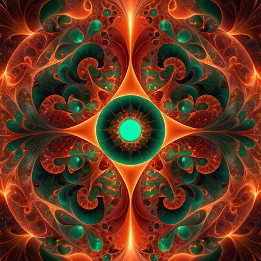 Prompt: π+300×21^(20),the Spirit of the Primal fire, Judgement,fractal, glowing orange scarlet, vermillion, orange flecked gold and vermillion flecked crimson and emerald, perpetual intelligence,4k resolution,hyperdetailed,masterpiece, 3d modelling, deep wiew,abstract art, digital art